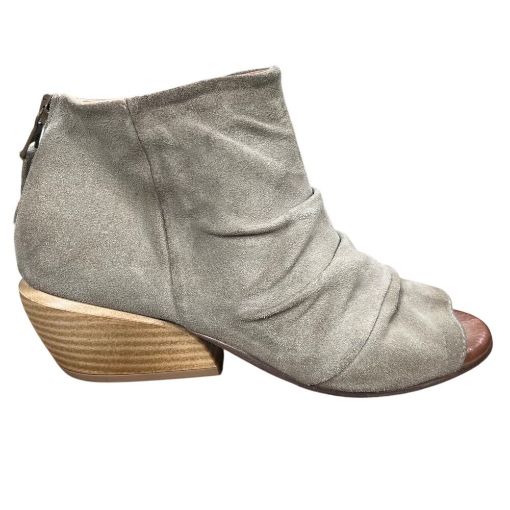 Miz Mooz Gemma Taupe Suede Ruched Peep Toe Boots Size 37 US 6.5/7
